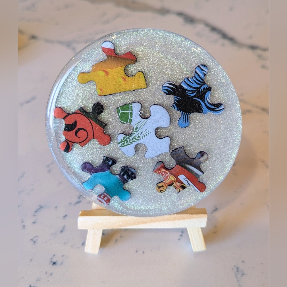 Handmade Resin Coaster, Puzzle Design